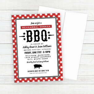 Rustic Red Gingham Bröllop Rehearsal Dinner BBQ Inbjudningar