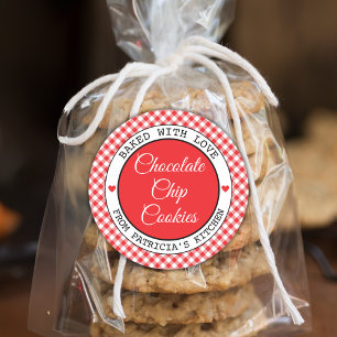 Rustic Red Gingham Choco Cookies Bakade med Kärlek Runt Klistermärke