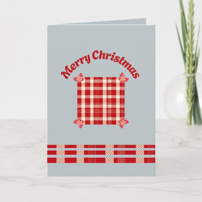 Rustic Red Gingham Christmas Card with Festive Bow Kort (Framsida)