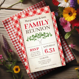 Rustic Red Gingham Family Reunion-inbjudningar Inbjudningar