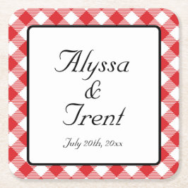 Rustic Red Gingham I DO BBQ Bröllop Underlägg Papper Kvadrat