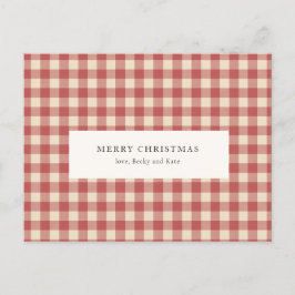 Rustic Red Gingham Modern jul Helg Vykort