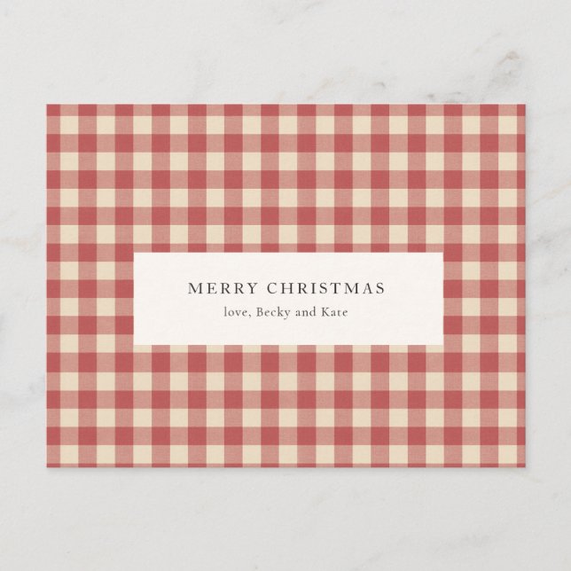 Rustic Red Gingham Modern jul Helg Vykort (Framsida)