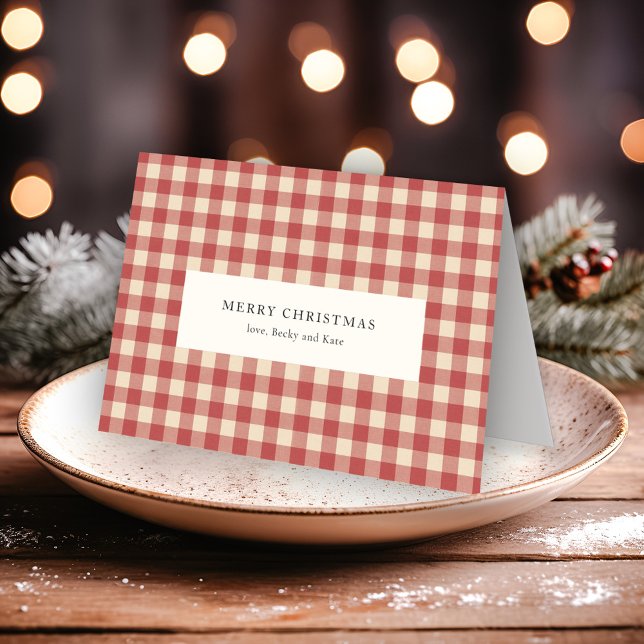 Rustic Red Gingham Modern jul Helgkort (Skapare uppladdad)
