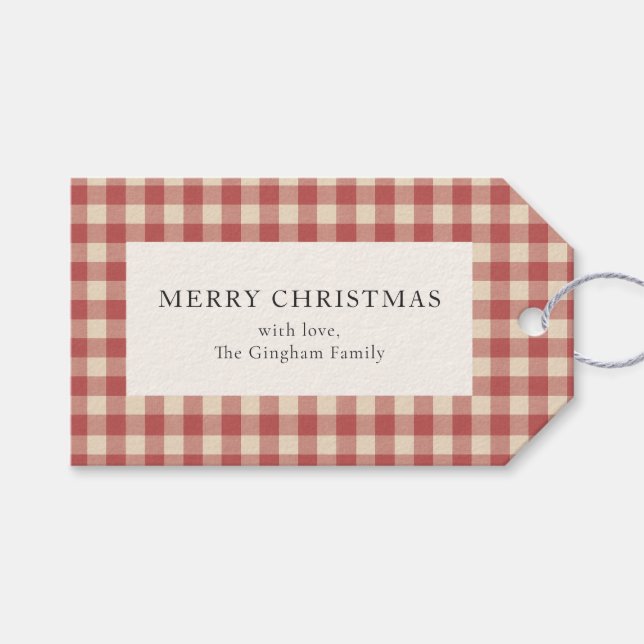 Rustic Red Gingham Modern jul Presentetikett (Framsidan (Horisontell))
