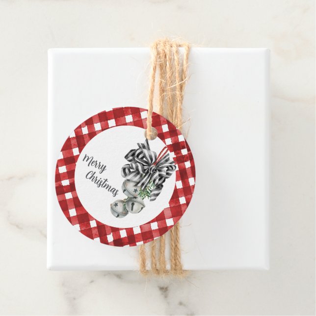 Rustic Red Gingham Noël Gåvor Etiketter (På plats)
