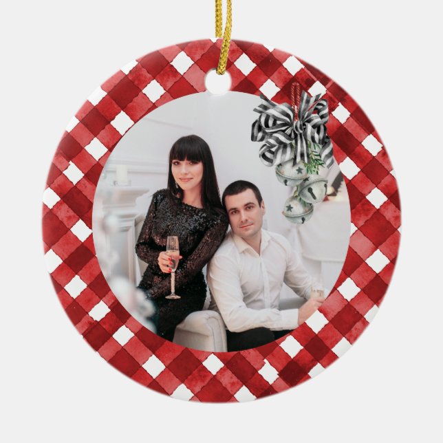 Rustic Red Gingham Noël Julgransprydnad Keramik (Framsidan)