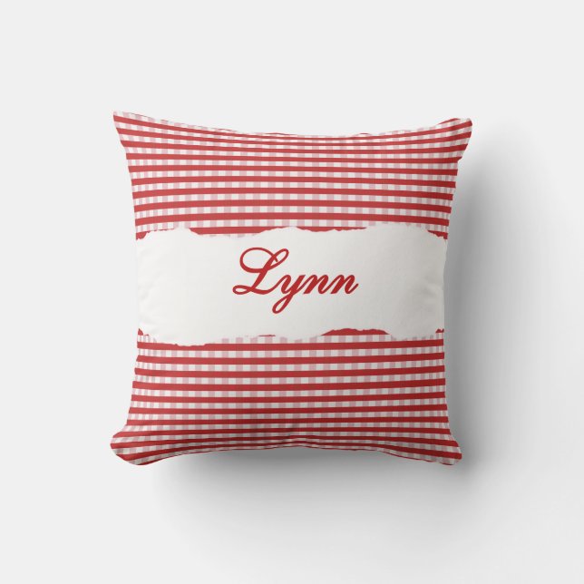 Rustic Red Gingham Personalized Name Kudde (Framsida)
