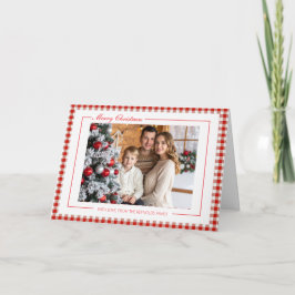 Rustic Red Gingham Photo Christmas Greeting Card Kort