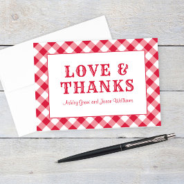 Rustic Red Gingham Play Bröllop Monogram Tack Kort