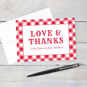 Rustic Red Gingham Play Bröllop Monogram Tack Kort