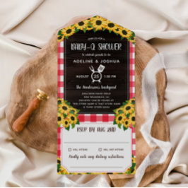 Rustic Red Gingham Sunblommor Baby-Q Shower allt i