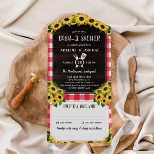 Rustic Red Gingham Sunblommor Baby-Q Shower allt i