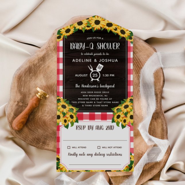Rustic Red Gingham Sunblommor Baby-Q Shower allt i (Skapare uppladdad)