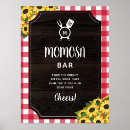 Rustic Red Gingham Sunblommor Monogram Momosa Pub Poster