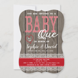 Rustic Red Gingham Wood Girl Baby Shower BBQ Inbjudningar