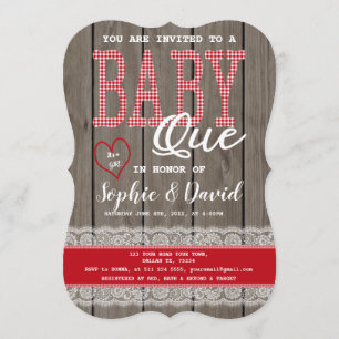 Rustic Red Gingham Wood Girl Baby Shower BBQ Inbjudningar
