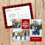 Rustic Red Glad helg 3 Photo Collage<br><div class="desc">Prisvärda helgdag-vykort för utskrift av anpassningsbar med enkla mallar för anpassning. Den här moderna geliksdesignen har en fotosamlingslayout med utrymme för tre familjefotografier och text i koordinerande färg-block - redigera bakgrundsbilden i färger för att matcha eventuella foton. Anpassa den med bilder och lägg till din familj namn och året. Vänd...</div>
