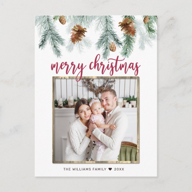 Rustic Red God jul Gräs Cones Photo Helg Vykort (Framsida)