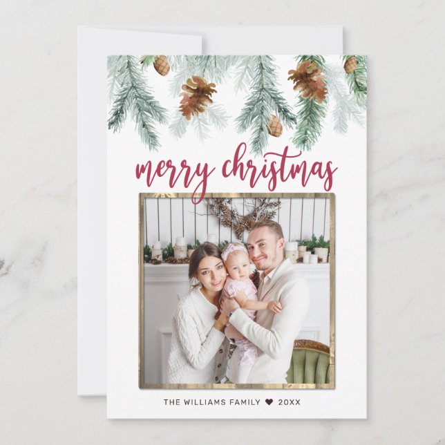 Rustic Red God jul Gräs Cones Photo Julkort (Framsida)