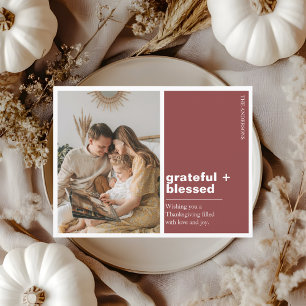 Rustic Red Gratully + Blzed Thanksgiving Photo Vykort