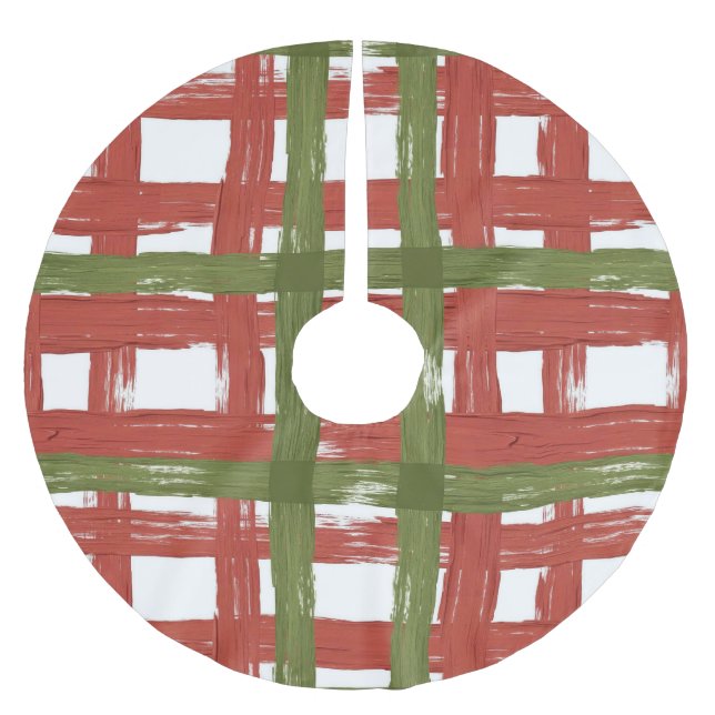 Rustic Red & Green on Winter White Julgransmatta Borstad Polyester (Framsidan)