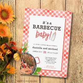 Rustic Red Grill Barbecue Baby Shower Inbjudningar