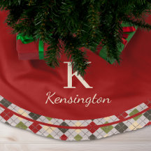 Rustic Red Grönt Argyle jul Monogram