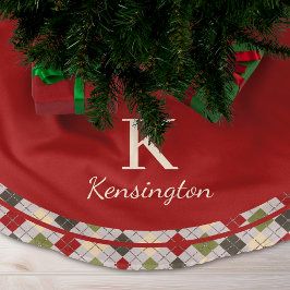 Rustic Red Grönt Argyle jul Monogram Julgransmatta Borstad Polyester