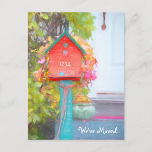 Rustic Red Grönt Birdhouse Ny adress Flytta Vykort