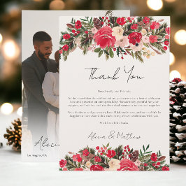 Rustic Red grönt Blommigt Winter Wedding Tack Kort