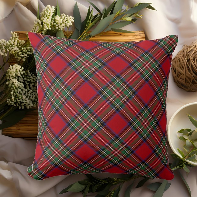 Rustic Red Grönt Classic Stewart Tartan Kudde (Rustic Red Green Plaid Stewart Tartan Throw Pillow)