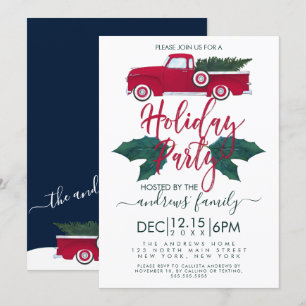 Rustic Red Grönt Lastbil Löv Julfest Inbjudningar