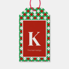 Rustic Red Grönt & White Play Monogram Presentetikett