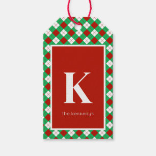 Rustic Red Grönt & White Play Monogram Presentetikett