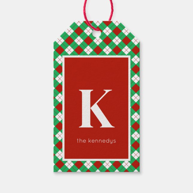 Rustic Red Grönt & White Play Monogram Presentetikett (Framsidan)