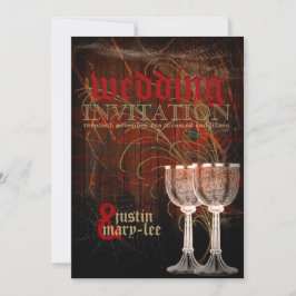 Rustic Red Guld Gothic Halloween Bröllop Inbjudningar