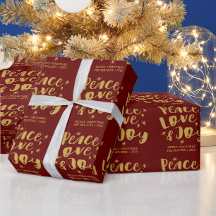 Rustic Red Guld Peace Kärlek & Joy Helgdag jul, oc Presentpapper