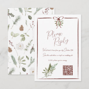 Rustic Red Hand Lettered Winter Wedding QR OSA Kort