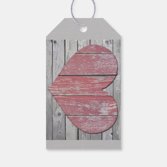Rustic Red Heart Gift-Märkre Presentetikett (Baksidan)