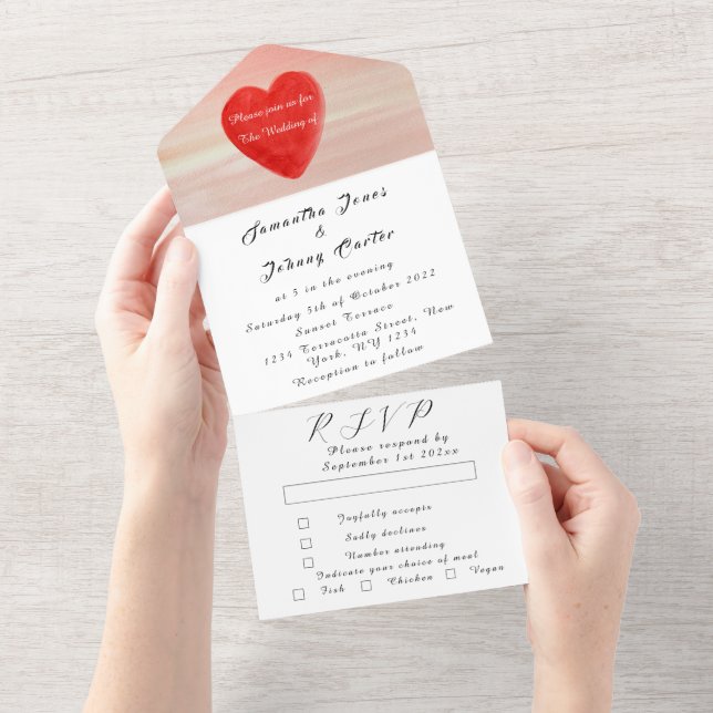 Rustic Red Heart-minimalistisk enkel Bröllop-skrip (Tearaway)