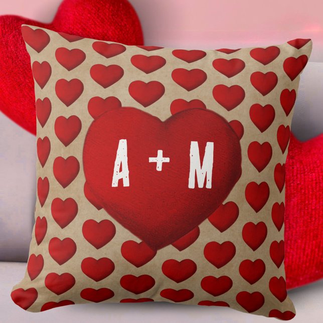 Rustic Red Heart Mönster Valentine Day par Kudde (Skapare uppladdad)