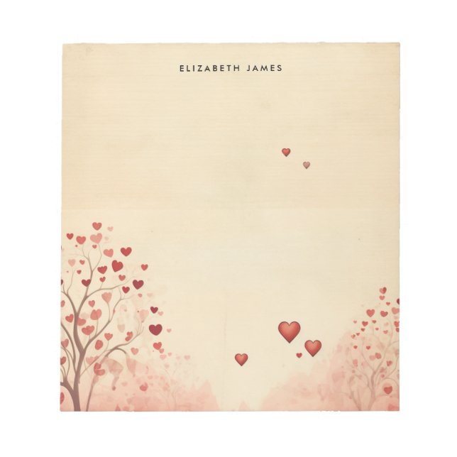 Rustic Red Heart Träd Valentines day Personized Anteckningsblock (Framsida)