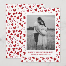 Rustic Red Hearts Pattern One Photo Valentines Day Julkort