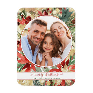Rustic Red Helgdag-Blommigten, julfoto Magnet