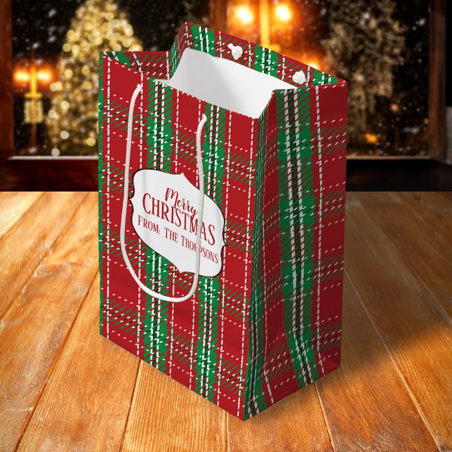 Rustic Red Helgdag Tartan Play jul Mönster (Merry Christmas holiday red and plaid pattern gift bag.)