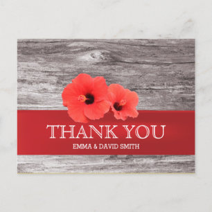 Rustic Red Hibiscus Wood Background Tack Vykort
