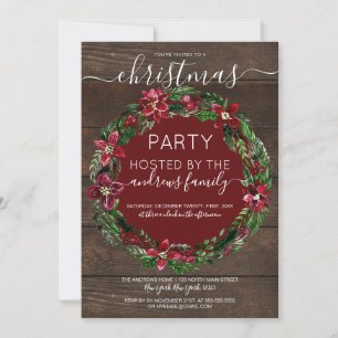Rustic Red Holly Blommigt Utandning God jul Inbjudningar