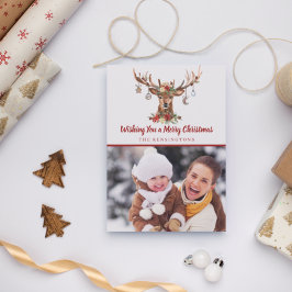 Rustic Red jul Hjort Ornaments Helgdag Photo Julkort