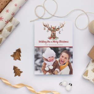 Rustic Red jul Hjort Ornaments Helgdag Photo Julkort